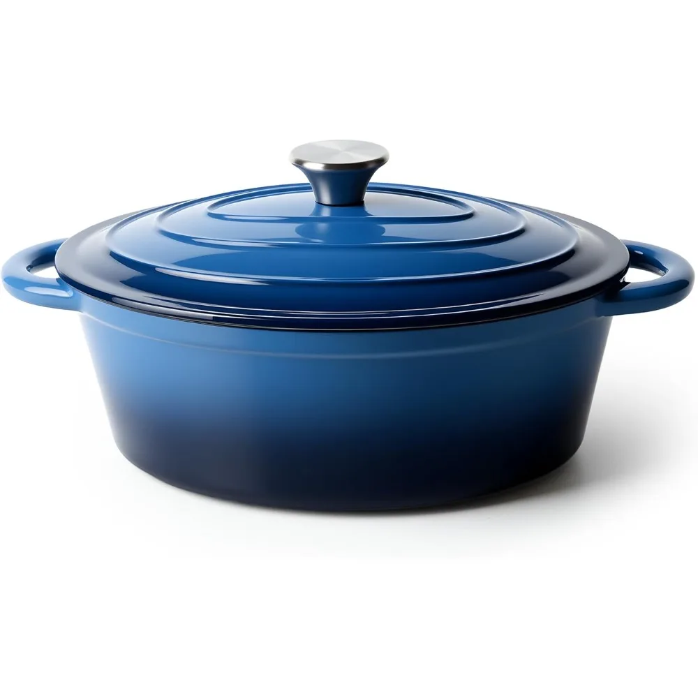 

Oval Dutch Oven 4.5 Quart Non Stick Enameled Cast Iron Pot with Lid Oven Safe Casserole for Bread Baking Braising Stews