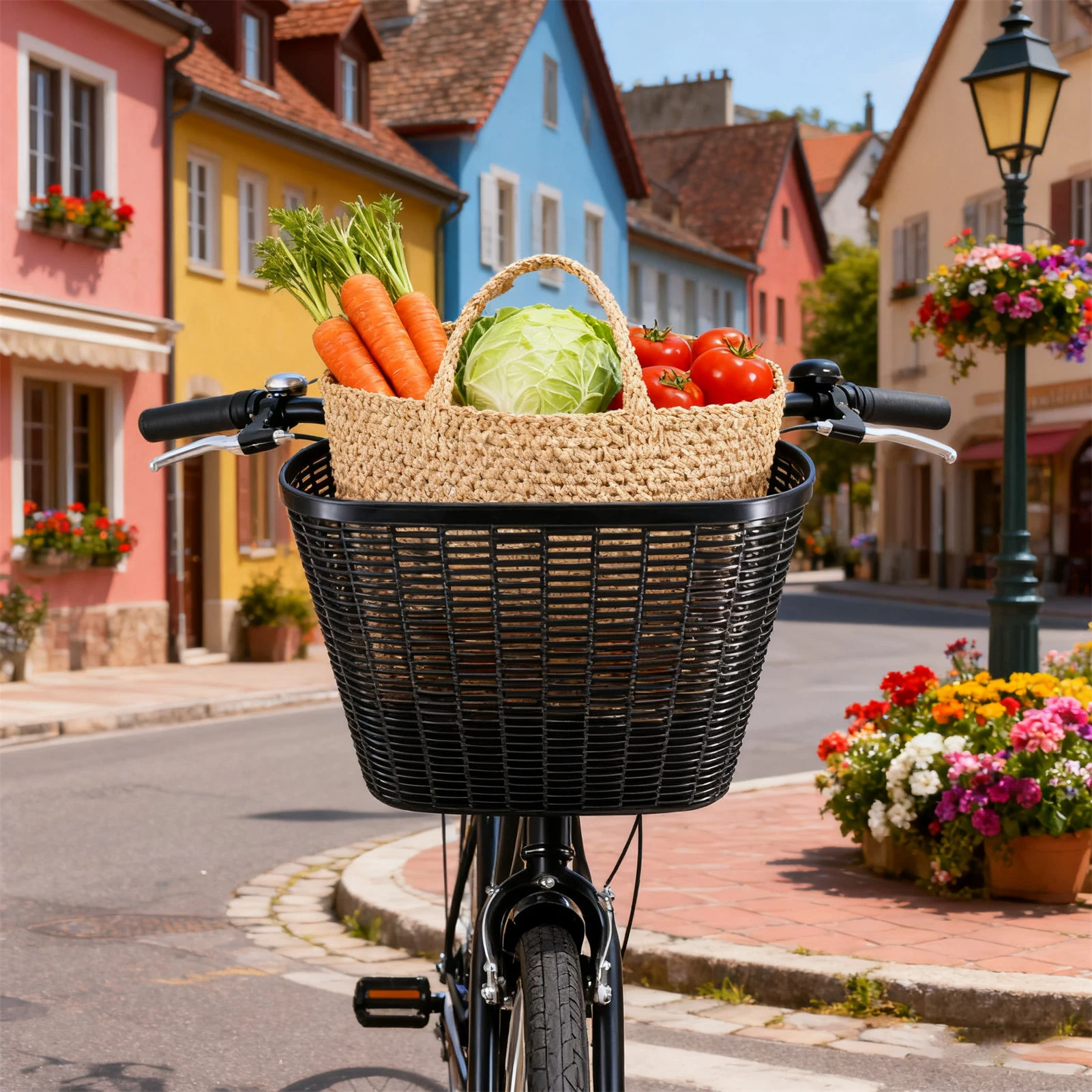 

Vintage Bike Front Basket Deepened Waterproof Plastic Basket Rustproof Easy Install Handlebar Carrier Adults Students