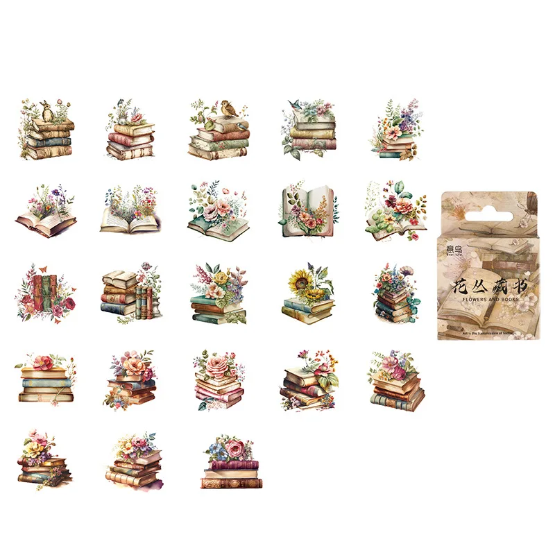 

Premium Irregular Shape Sticker Set 46 Pieces Floral Library Theme for Journal Scrapbook Envelope Sealing Craft Paper