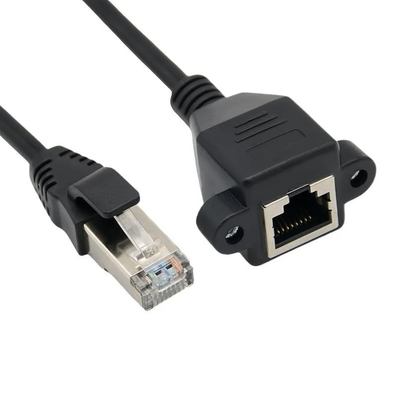 Bulkhead RJ45 Female to Male Cat5e STP Ethernet Cable - Shielded Panel Mount LAN Extension (30cm/50cm/100cm Customizable)
