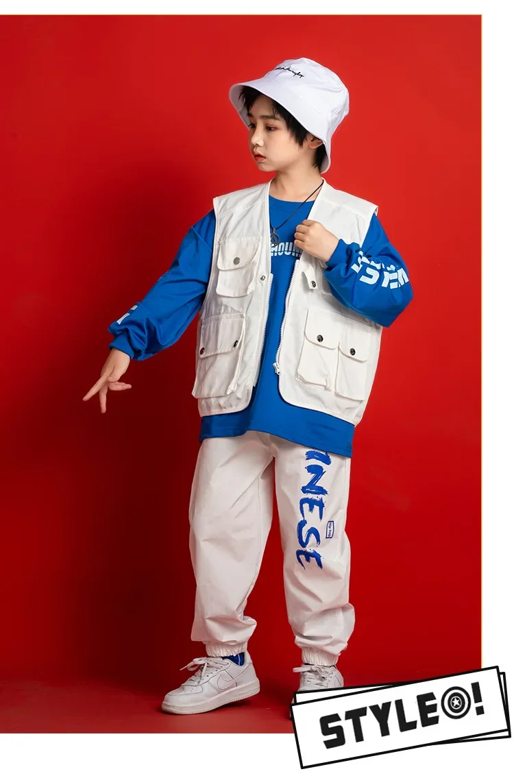 2026 Neues Kinder Hip-Hop Street Dance Kostüm-Set, trendiges ärmelloses Weste-Outfit für Mädchen und Jungen, Jazz-Auftritt, Laufsteg, Bühnenbekleidung – Detail 4