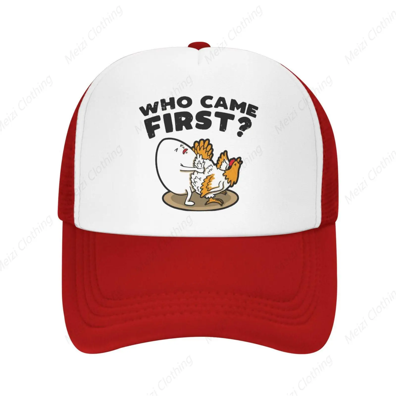 

Interesting Adult Humor Joke Who Comes First Chicken Or Egg Printed Truck Hat Men's And Women's Mesh Breathable Baseball Cap