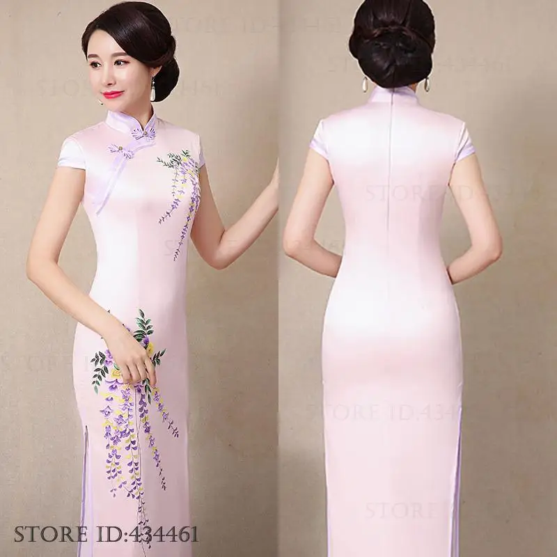

Длинное летнее женское платье Cheongsam в традиционном китайском стиле, сексуальное тонкое платье Ципао с цветочным принтом, элегантное китайское платье, Vestidos 3XL 4XL