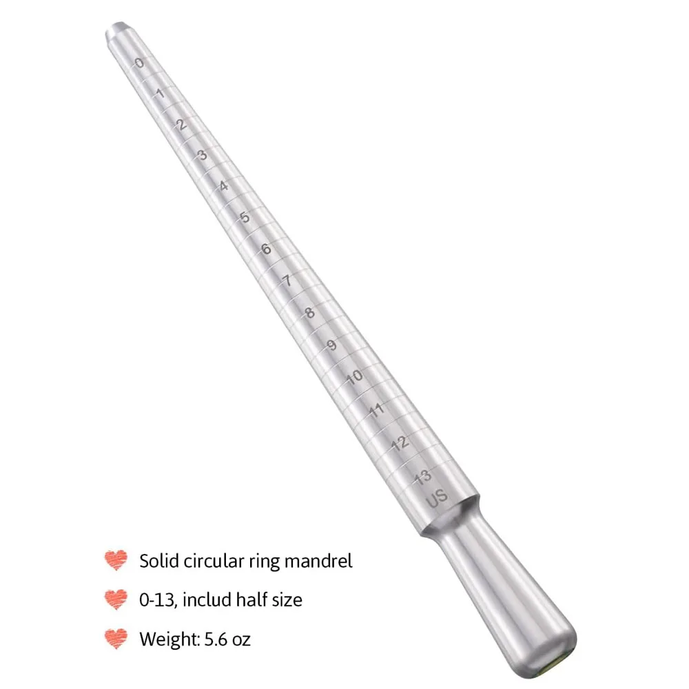 Solid Aluminum Ring Sizer Mandrel Hammerable Round Measurer Repair Tool for Distorted Rings Jewelry Craft Supplies