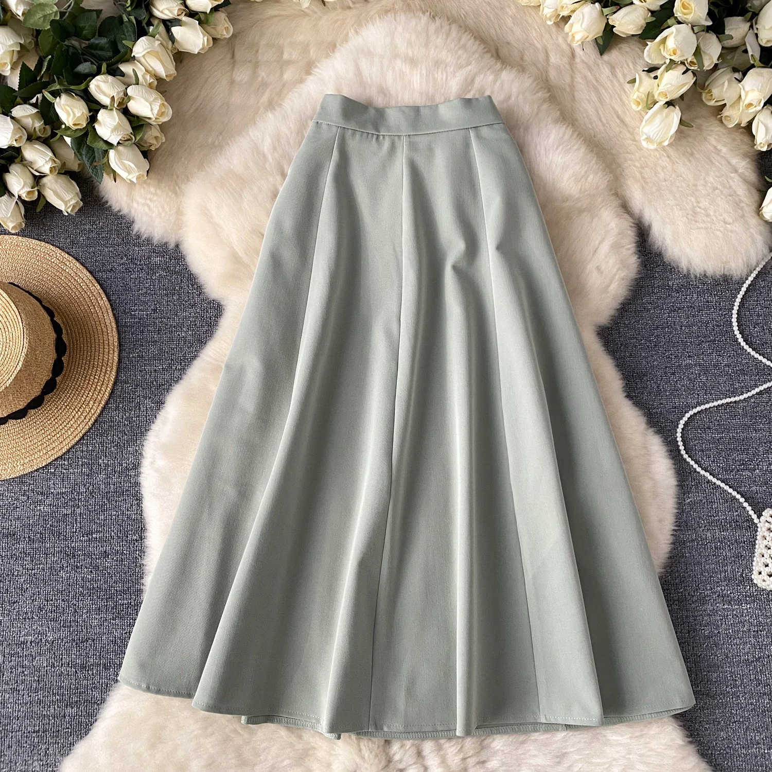 

Women Chic Solid basics Elastic Full Skirt High Waist Elegant Fashion A-line Skirt Sweet summer Clothing