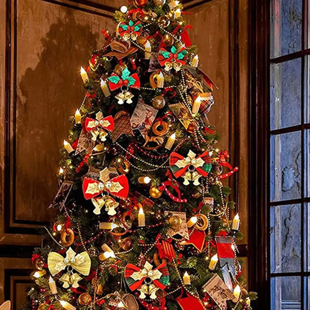 جرس قوس عيد الميلاد الصغير شجرة عيد الميلاد قابلة لإعادة الاستخدام زينة عيد الميلاد ديكور معلق دائم Bowknot زخرفة الحاضر القوس المنزل #4