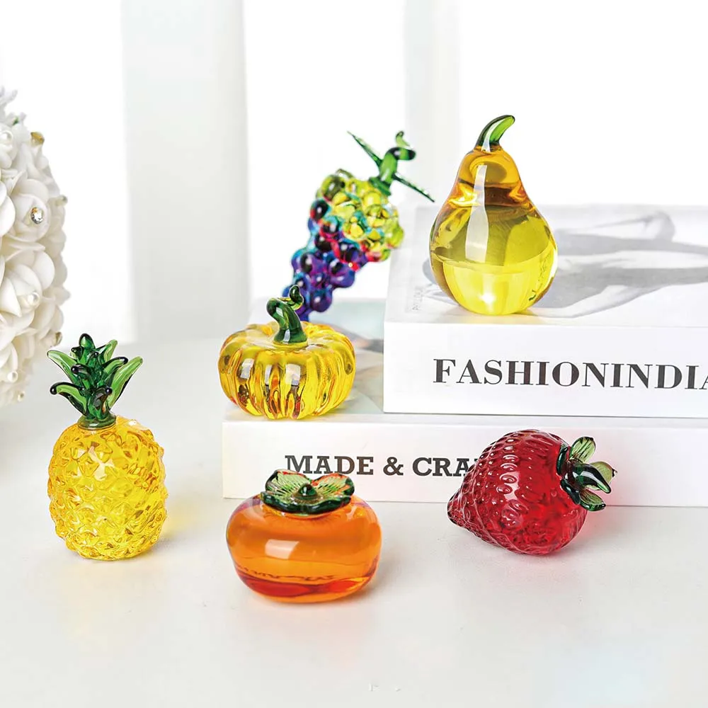 Glass Fruit Decor Crystal Pineapple Figurine Collectibles Hand Blown Glass Fruit Decoration for Home Kitchen Office