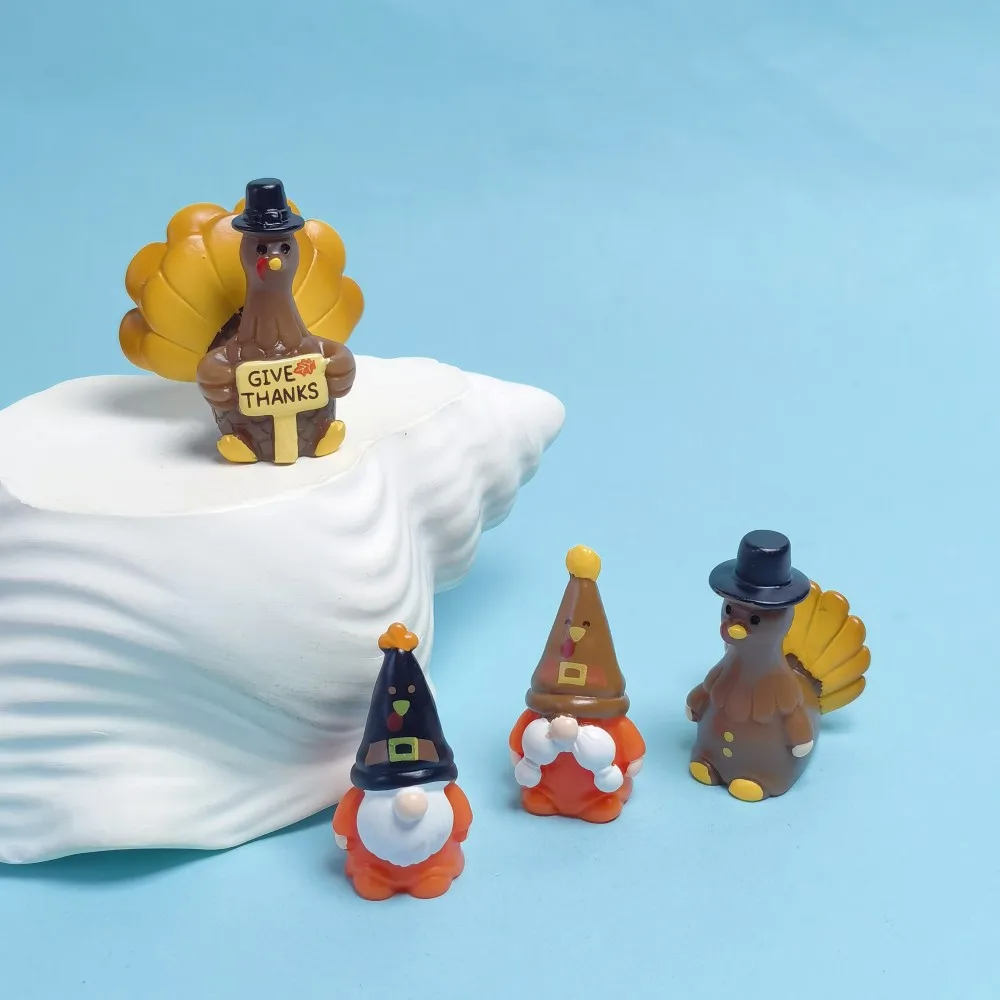 Kawaii 3D Resin Animal Christmas Santa Turkeys Miniatures Figurines Home Decor DIY Crafts Dollhouse Accessories