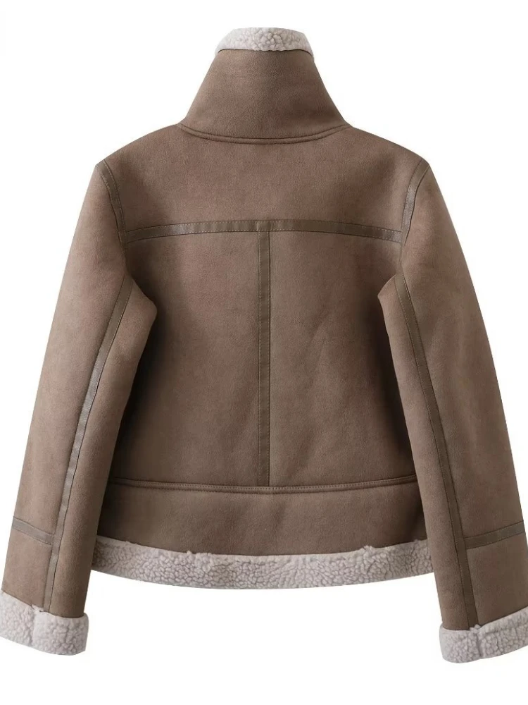 Chaqueta de cuero sintético para mujer, abrigo corto y cálido con cremallera y cordones, Estilo Vintage, Simple y fresco, para otoño e invierno, 2024