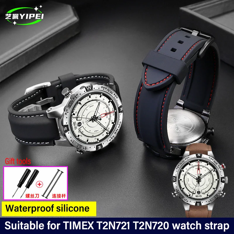 Sports silicone watch band 24*16mm For Timex E-tide Compass T2N720 T2N721 TW2T76300/6500 Waterproof rubber bracelet convex strap