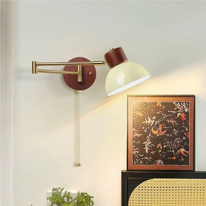 

Middle Ancient Style Movable Rocker Arm Wall lamp Creamy Style Foldable Retractable Living room BedroomB Study Reading Light