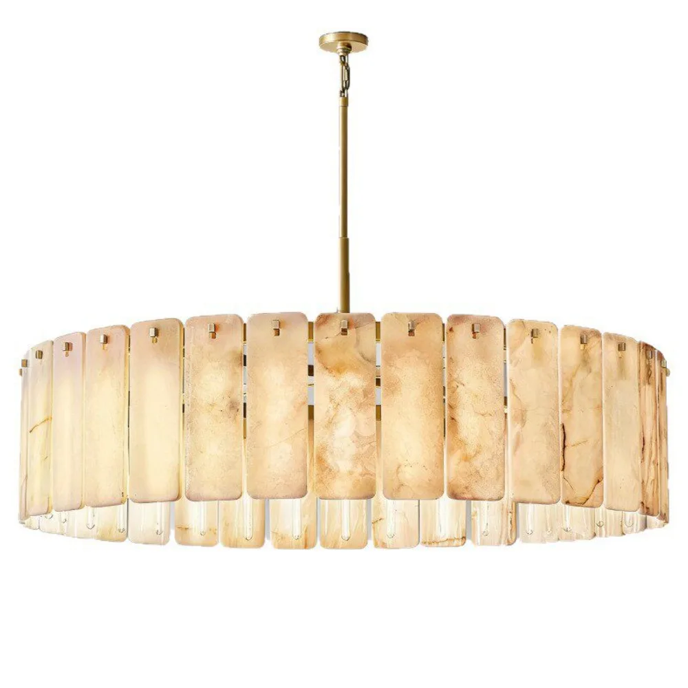 

Round Marble Texture Hanging Lamp With Alabaster Finish Modern Chandelier For Living Room And Bedroom And Home Decor