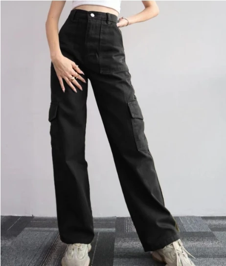 Pantalones y2k americanos para mujer, pantalones cargo de color sólido, moda de venta al por menor, pantalones informales holgados con bolsillo retro para ir al trabajo