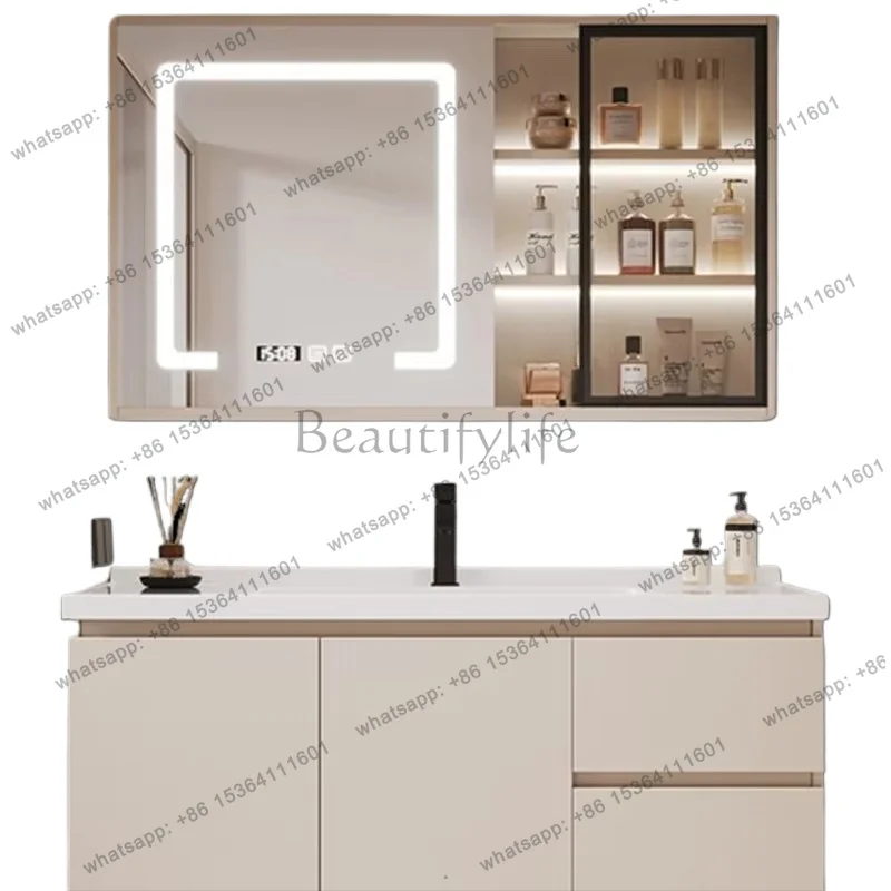 YJ Toilet Simple Bathroom Cabinet Washing Basin Modern Wood Bathroom Cabinet Organizer Led Meuble Salle De Bain Rangement Furnit