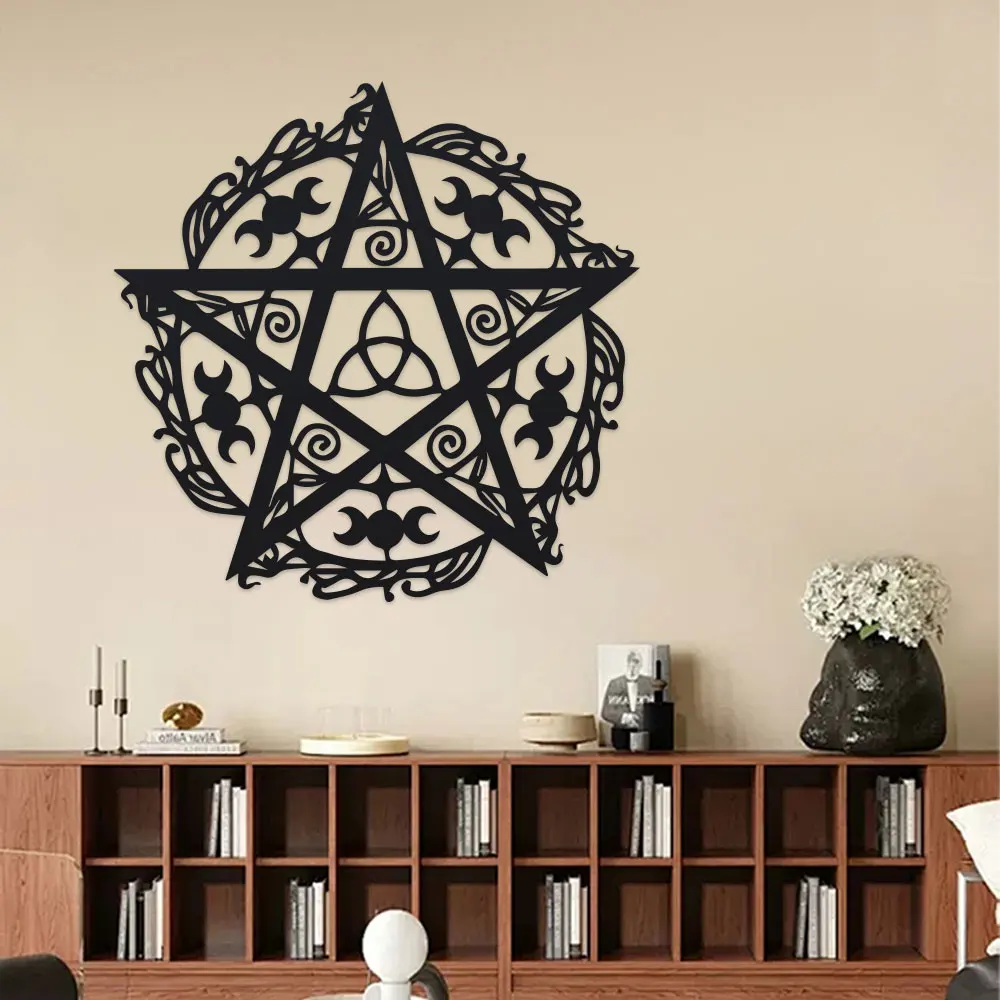 Iron Modern Pentagram Triple Moon Room Decor, Star Metal Wall Art for Home & Office, Living Room Unique Housewarming Gift