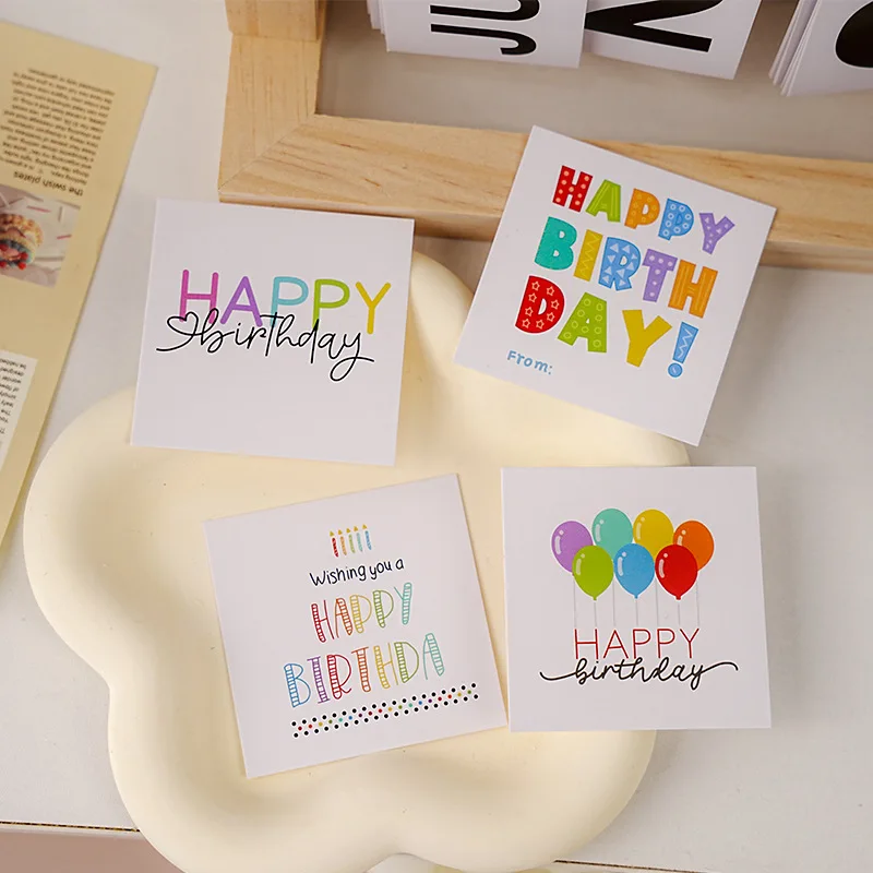 50pcs Colorful Balloon Happy Birthday Cards Square Paper Kids Message Cards for Women Men Adults Party Birthday Invitation Card