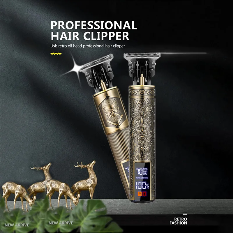 

НОВИНКА! T9 Профессиональный электрический триммер для волос с быстрой зарядкой через USB, беспроводная парикмахерская машинка для стрижки волос, комплект с гравировкой дракона в стиле ретро