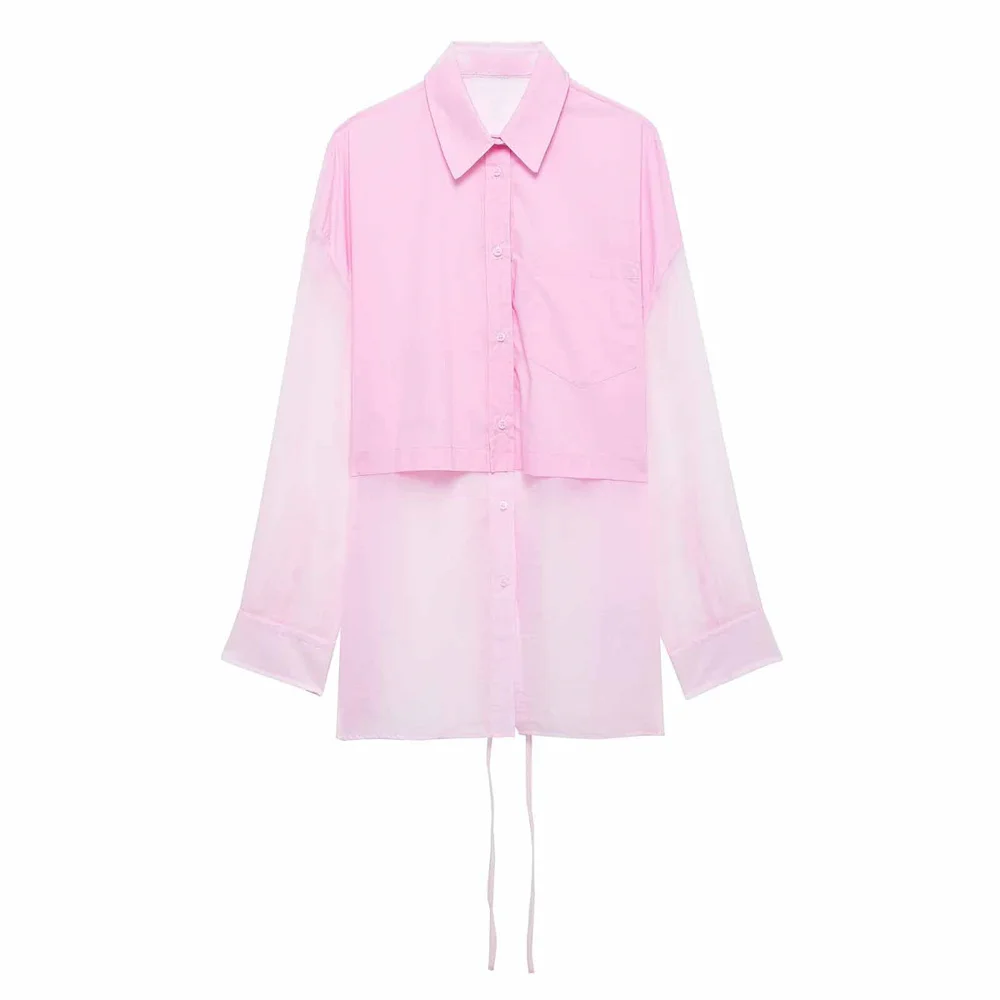 

Women's Spring New Style Lace Decoration Transparent Sunscreen Long Style Hard Yarn Splicing Loose Shirt