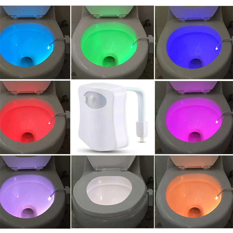 ห้องน้ํา Night Light PIR Motion Sensor ไฟห้องน้ํา LED Washroom โคมไฟกลางคืน 8 สีชามห้องน้ําสําหรับห้องน้ํา Washroom