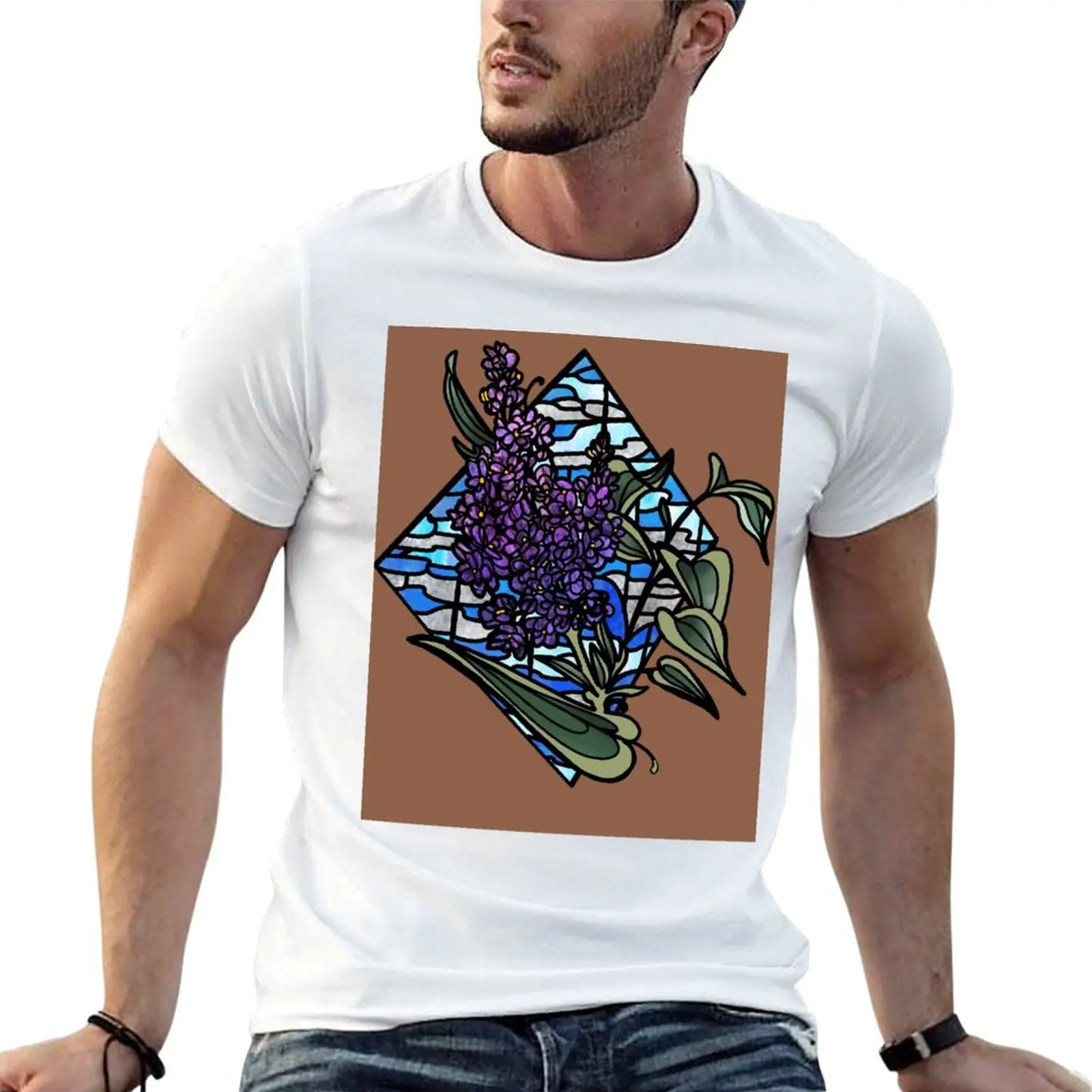 Lilac stained glass T-Shirt man tshirt cotton t shirts man 100% T-Shirt
