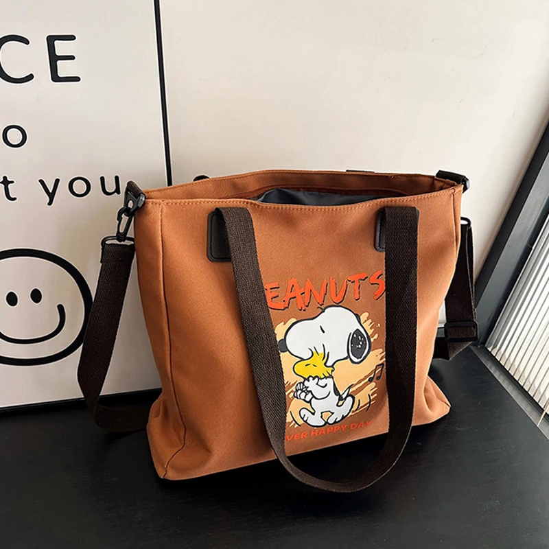 MINISO Disney Collection Snoopy Canvas Crossbody Bag Cartoon Cute Print Handbag Fashionable Large Capacity Canvas Bag