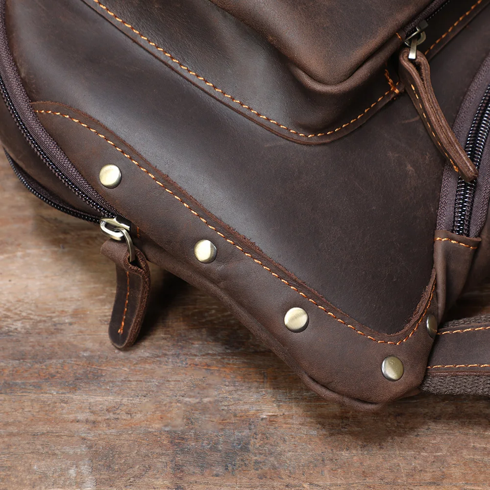 S.WORKER Echtleder Herren-Umhängetasche | Retro Crazy Horse Leder Tagesrucksack Umhängetaschen für Männer – Detail 21