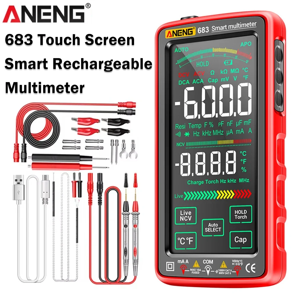 Digital Multimeter Rechargeable Smart Touch Screen Tester AC/DC Voltage Current NCV Induction Diode Electrician Tools ANENG 683