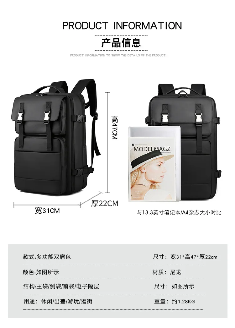 Multi functional high-capacity backpack for business trips and travel