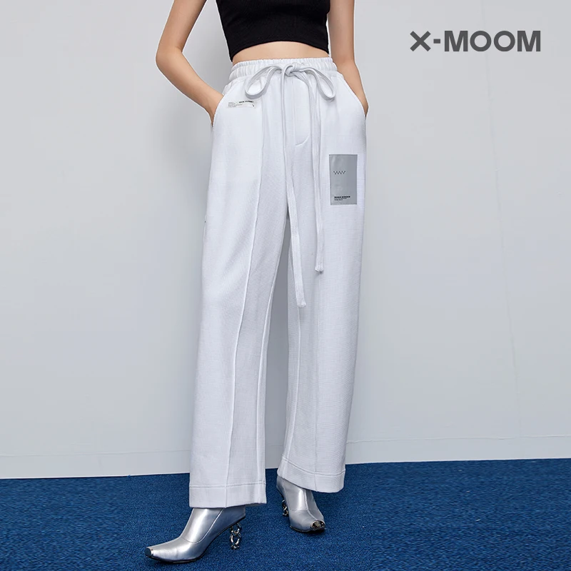 

XMOOM High Waist Knitted Wide Leg Pants Lazy Suit Cotton Polyester Casual Pants Commute Sle Asymmetric Design Long Pants