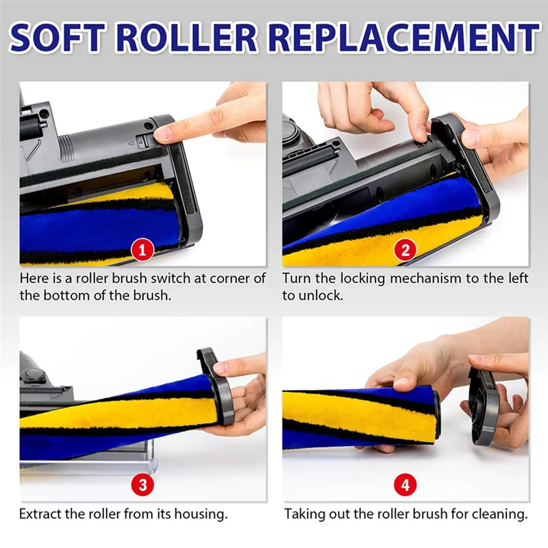 BAAM-LED Soft Roller Clean Head For Dyson V7 V8 V10 V11 Vacuum Attachments Illuminating  Dust And Debris For Hard Floor