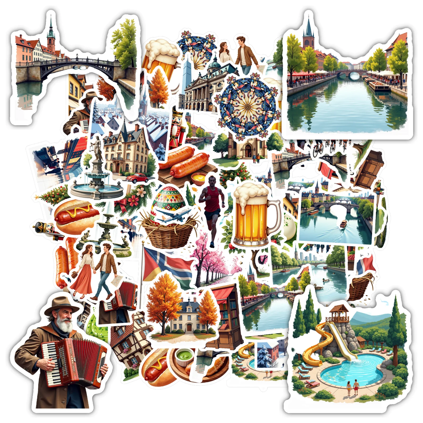 

35-100 шт. наклейки с художественной архитектурой, иллюстрационные праздничные наклейки, канцелярские наклейки для ноутбука, багажа, сделай сам