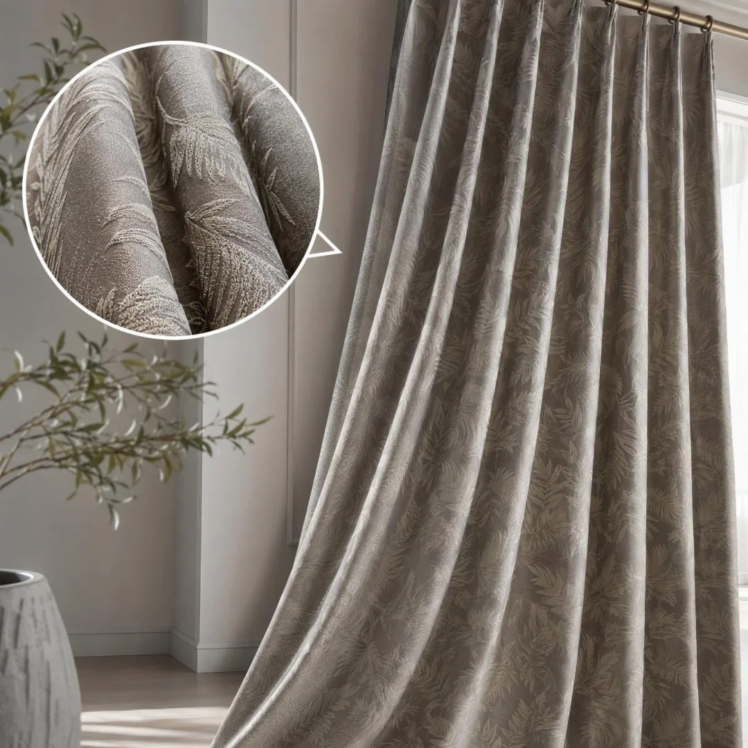 Luxury Tropical Palm Leaf Blackout Curtains Thick Jacquard Botanical Plant Window Drapes For Living Room Bedroom