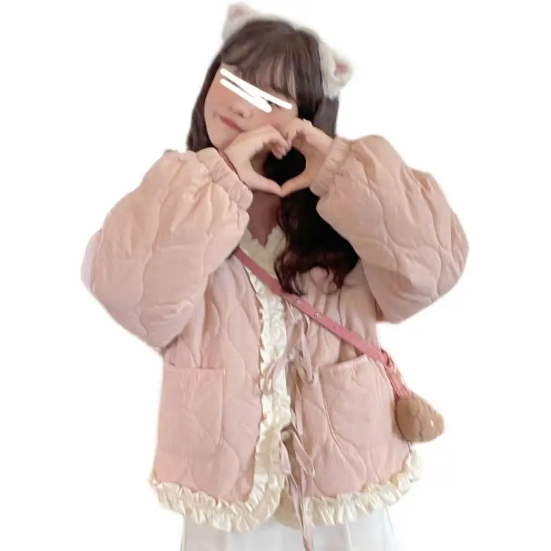 Design Sense Lace Cotton Clothes Cotton Clothes Women's 2022 Winter New Loose Student Cotton Jacket Jacket Women's Instide