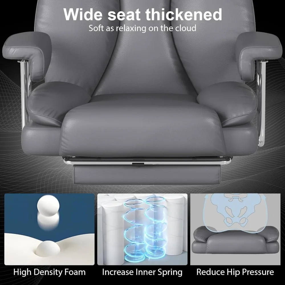Ergonomic High Back Leather Office Chair for Big and Tall, Executive Desk Computer Chair with Footrest and Padded Arms