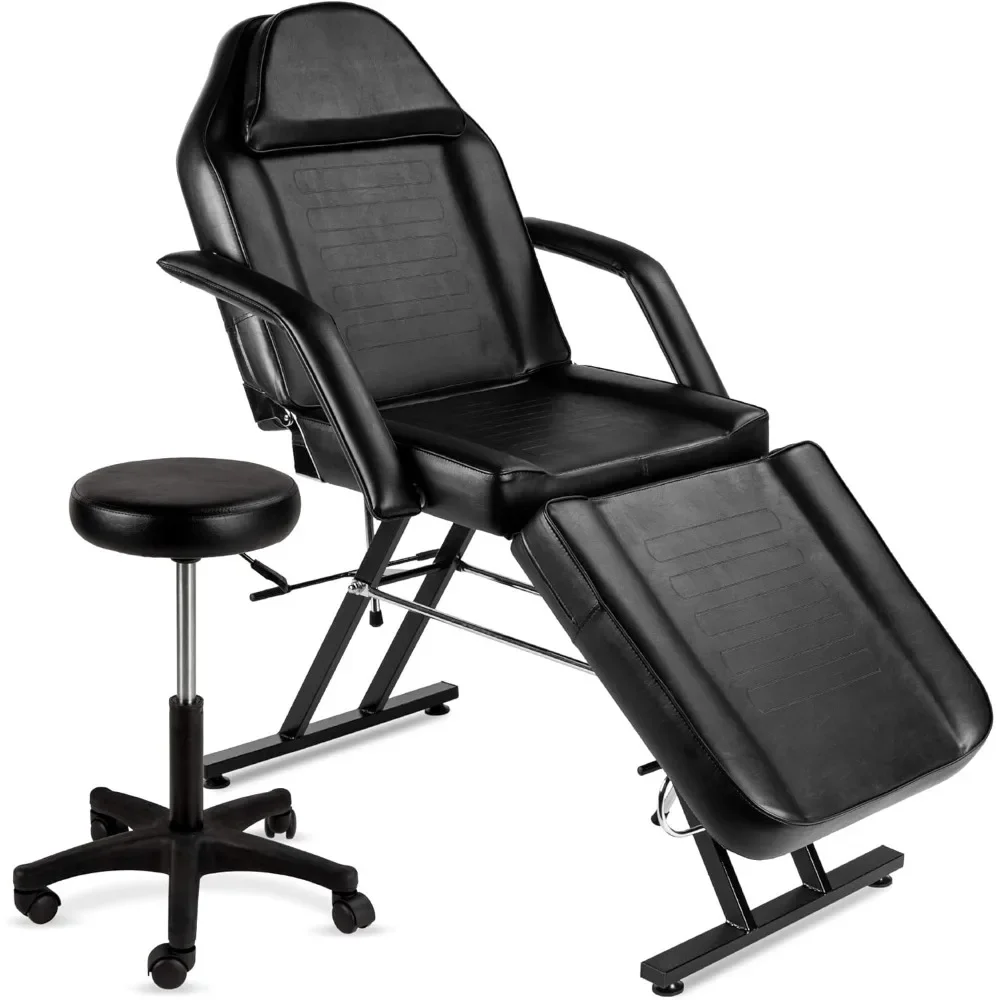 

71in 3-Section Multipurpose Massage Bed, Spa & Salon Facial, Tattoo Chair w/Hydraulic Stool, Removable Headrest, Facial Cradle f