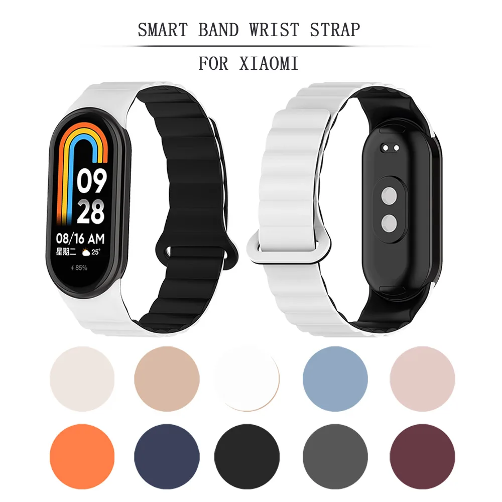 For Xiaomi Smart Band 9/8 Silicone Magnetic Sports Wrist Strap Dual Color MiBand 8 9 NFC Fashionable Contrasting Color Wristband