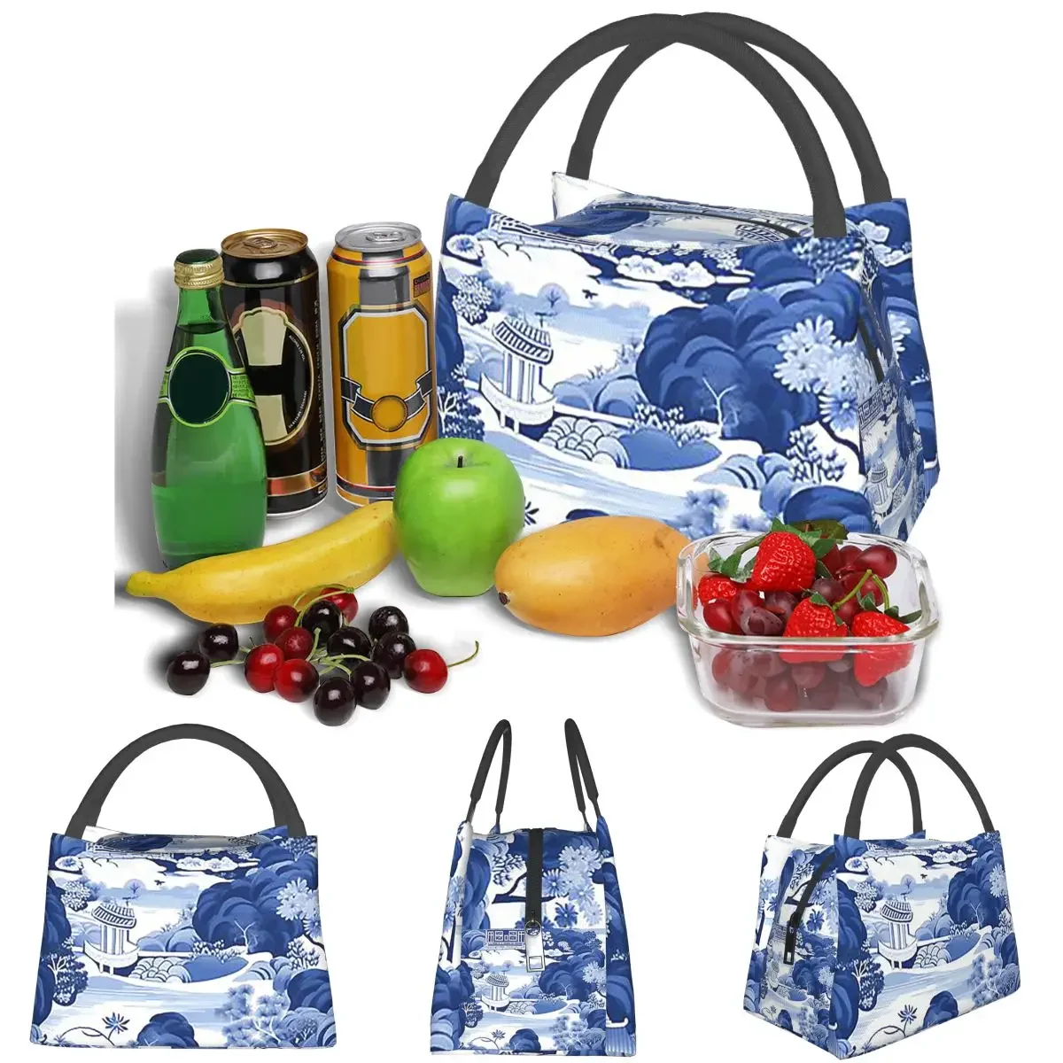 Chinoiserie Pattern Lightweight Handheld Insulated Lunch Bag Aluminum Foil Liner for Adults Students Travel Picnic