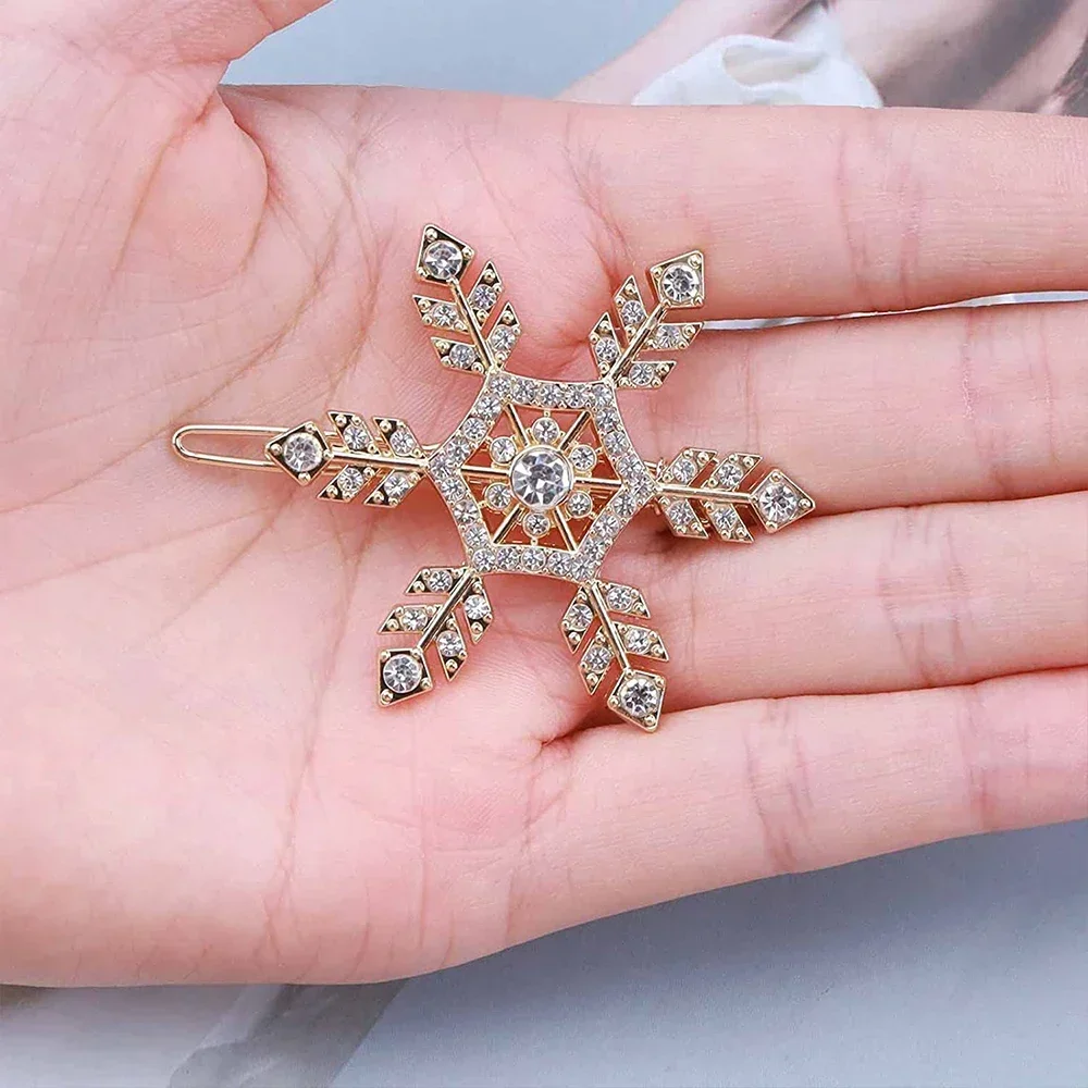 Rhinestone Snowflake Hairpin Women Girls Geometric Bangs Side Clip Christmas Party Hair Barrettes For Kids Gifts