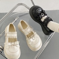Japanese Kawaii Lolita Shoes JK Uniform Pumpd Mary Janes Dress Cosplay Heel Beige Black Loafers Platform Talon Femme Escarpins