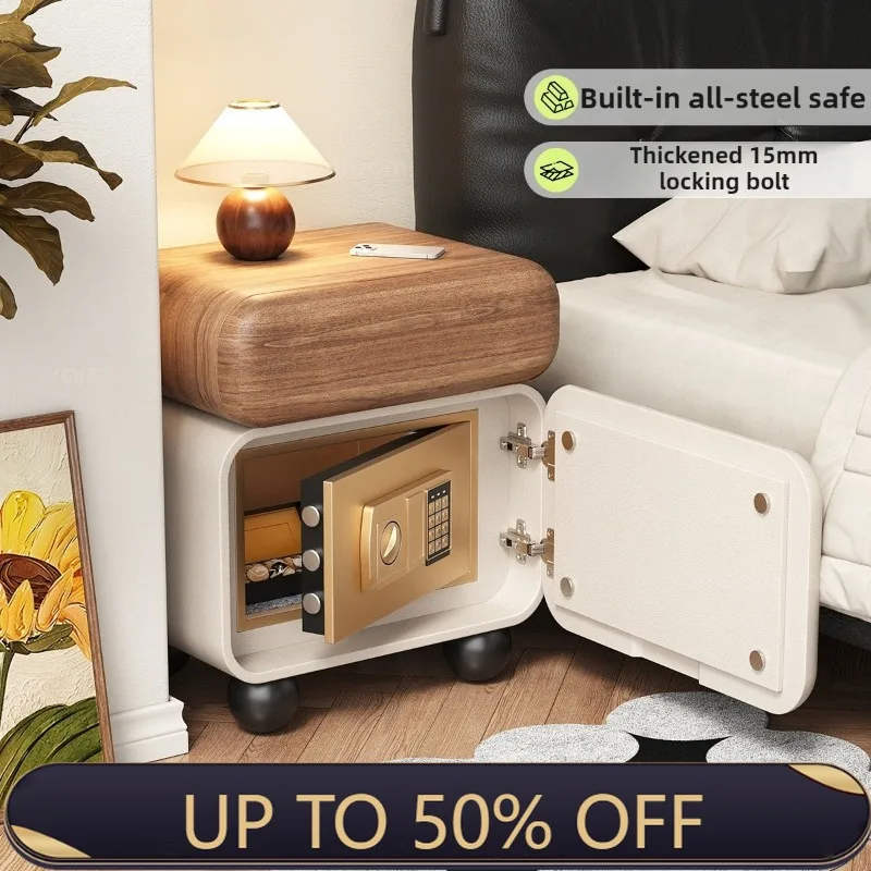 Wooden Luxury Nightstands Small Safe Password Bedroom Bedside Table Drawers Hidden Storage Organizer Night Stand Table Modern