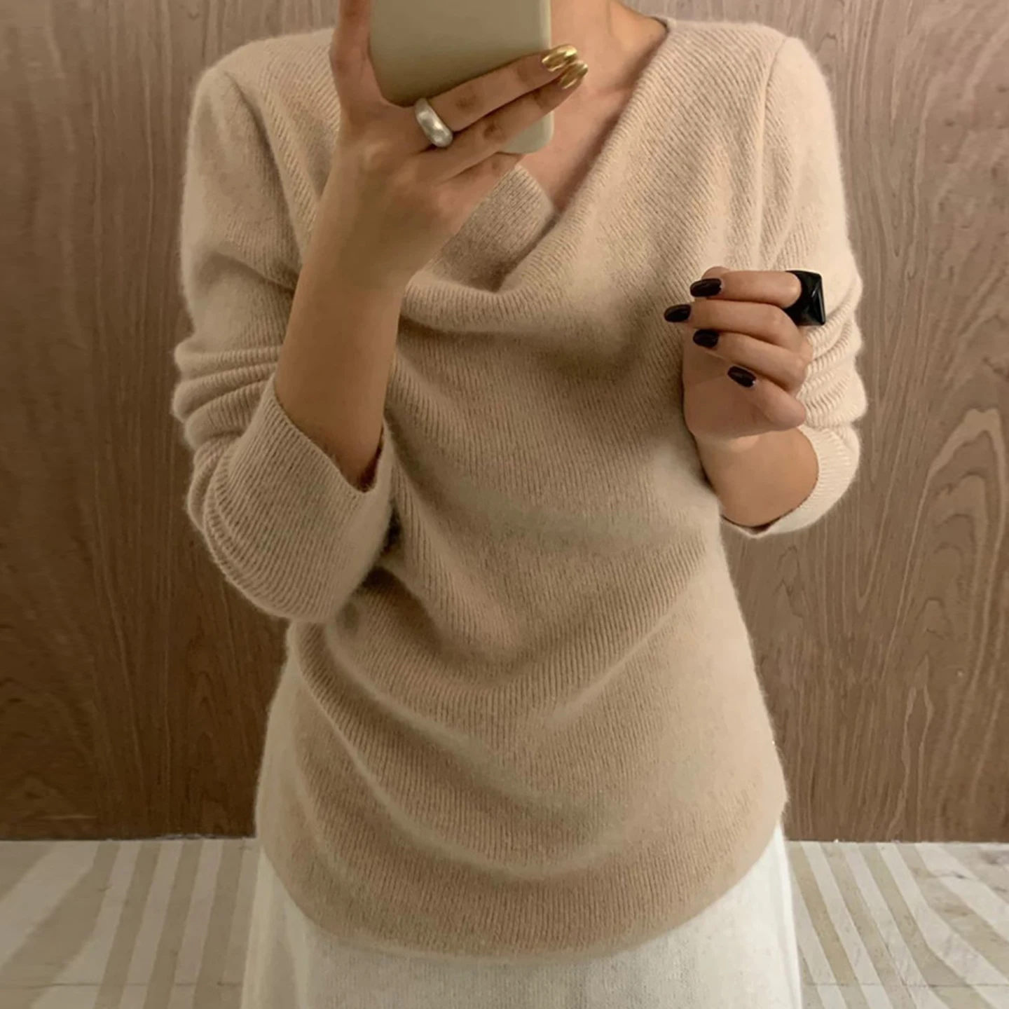 Chic Commuter Sle Damen-Strickwaren, weiches, gerafftes Design, schlankmachender Neline-Pullover, vielseitiges langes Sve-Top