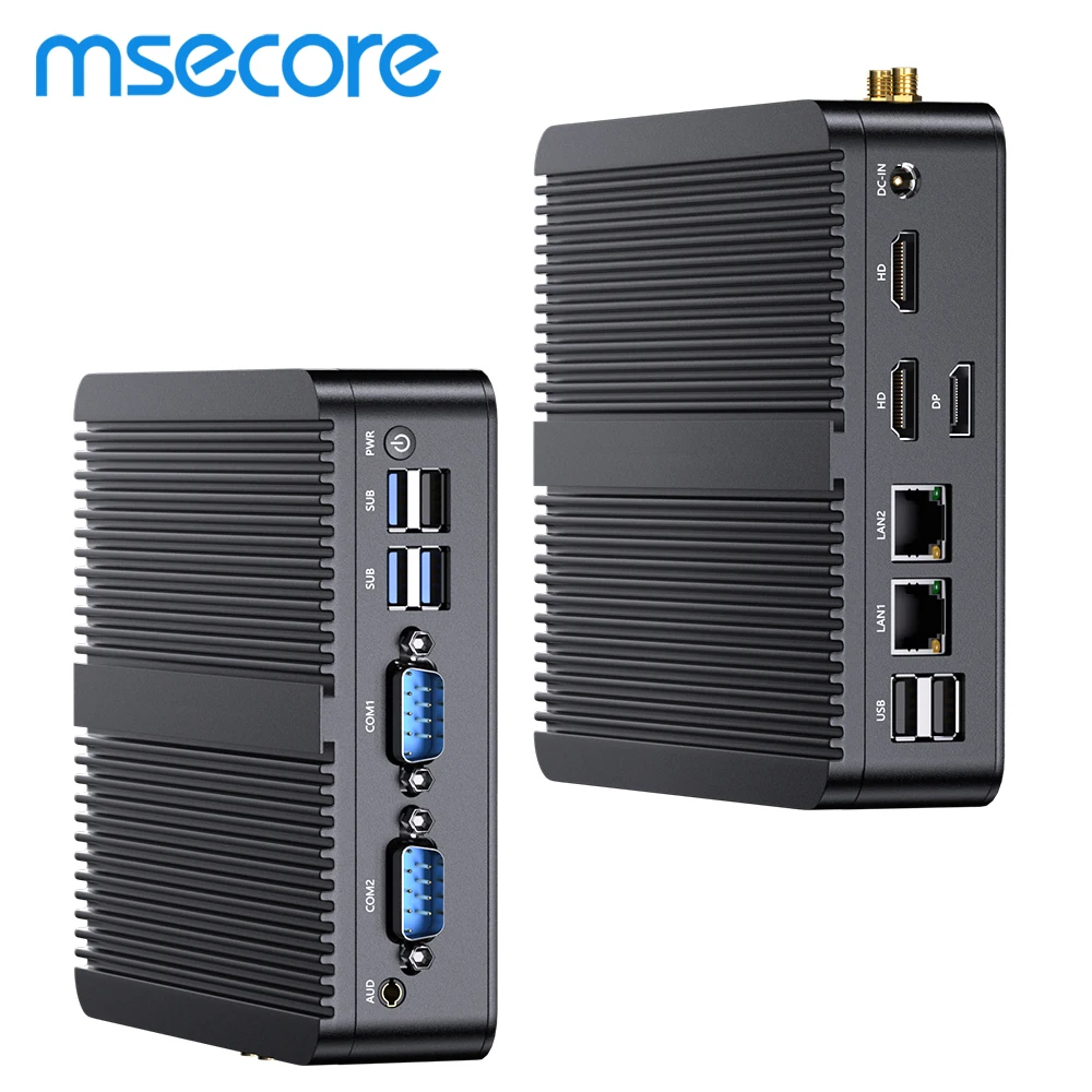 MSECORE Fanless Industrial Mini PC Intel Celeron J4125 2 COM RS232 Dual LAN HDMI VGA Windows 10 Linux Office Desktop Computer