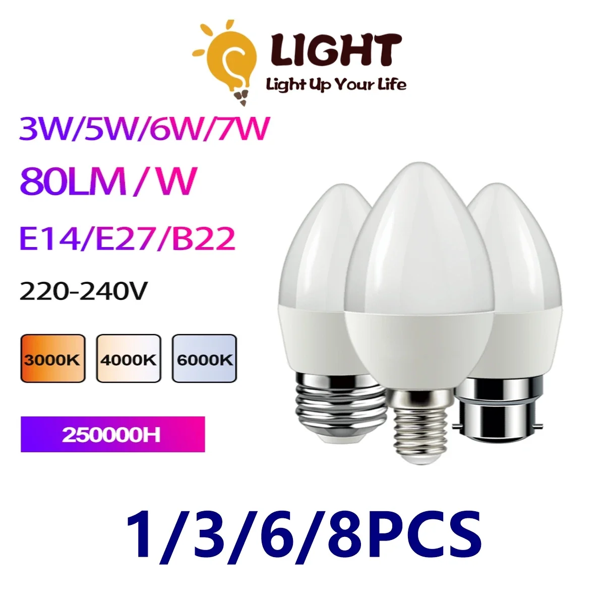 

LED Candle Bulb C37 3W 5W 6W 7W E14 B22 E27 220V 3000K 4000K 6000K Lampada LED Bombilla for Home Decoration led lights for room