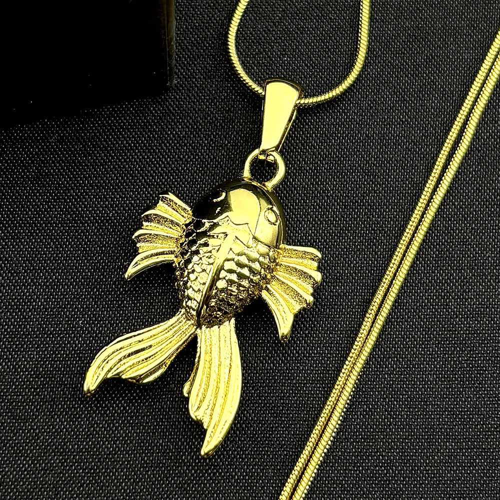 Halskette mit kleinem goldenen Fisch-Anhänger für Damen und Herren, Edelstahl, goldfarben, Lucky China, schöne Tierkette, Schmuck, Geschenke – Detail 4