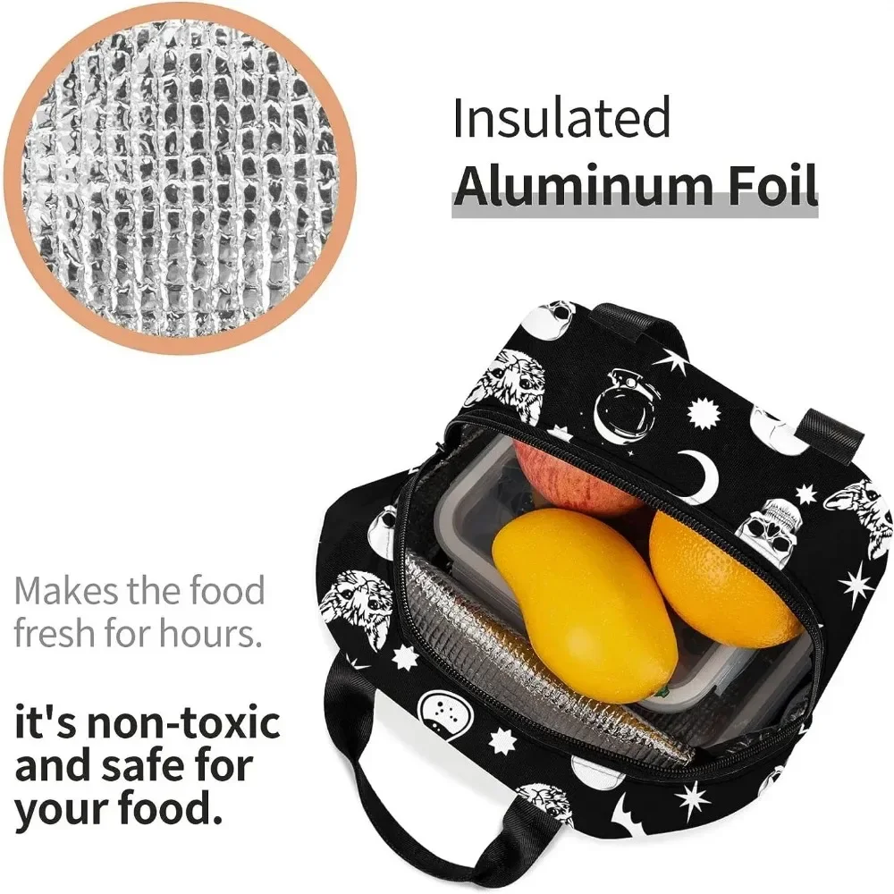 Black Goth Skull Moon Star Lunch Box for Kids Boys Girls Teen Insulated Lunch Bag Waterproof Reusable Lunch Tote School Office view 4