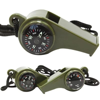 Army Green 3-in-1 Hiking Camping Survival Whistle Compass Thermometer Set with Lanyard Outdoor Emergency Gear