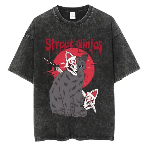 Imagen 2 del producto Camiseta lavada Vintage con estampado de gato Animal, ropa de calle Harajuku, camiseta gráfica Y2K, camiseta de verano de manga corta 100% de algodón, camiseta de Hip Hop