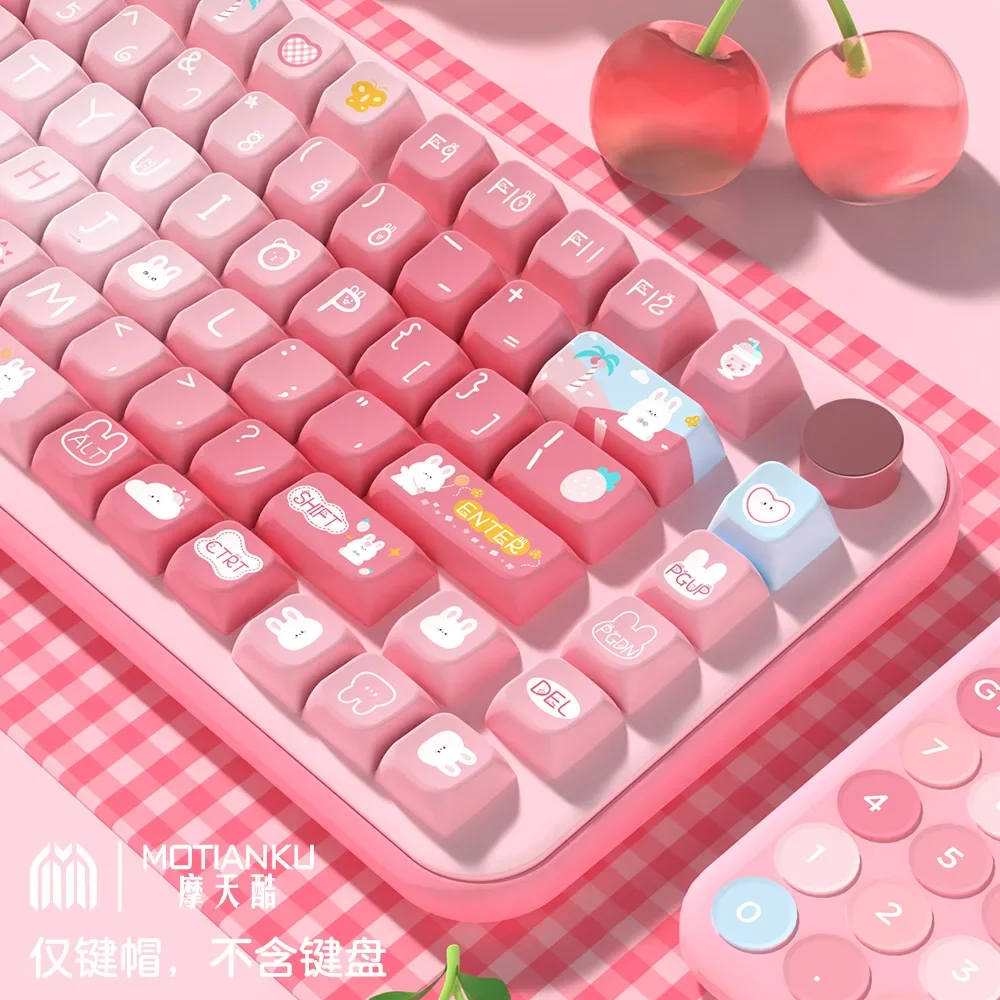 Summer Rabbit Theme Keycap 158Keys PBT Custom Pink Girl MDA Profile Cute Keycaps for Mechanical Keyboard Accessories Gift