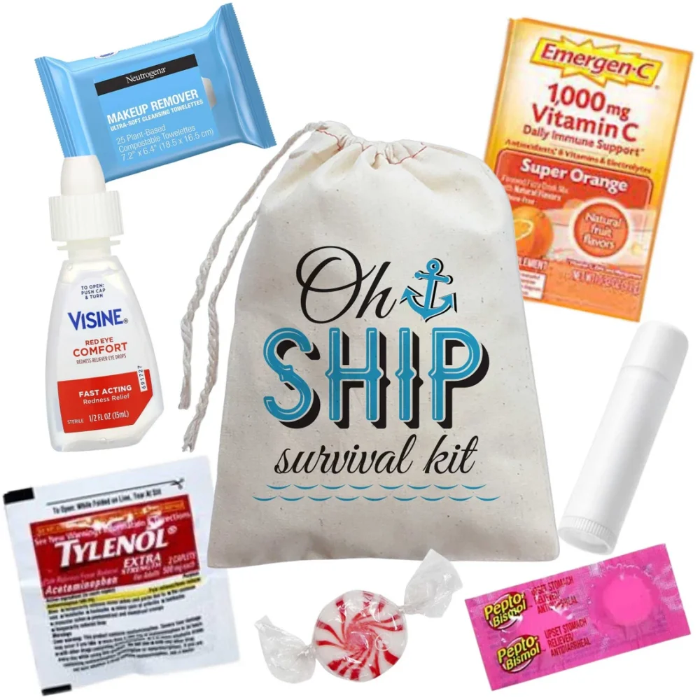 25 Oh Ship Hangover Kit Bags - Funny Nautical Survival Kits for Cruise - Nautical Party Favors for Boat Birthday or Sailing Trip