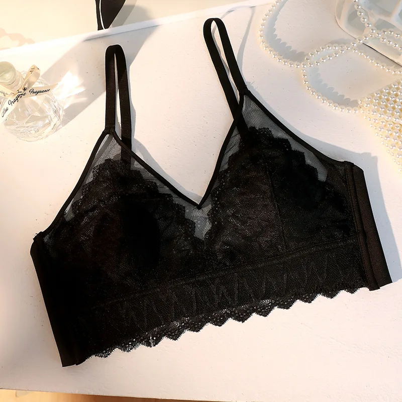 Black Lace Sexy Lingerie Wireless Bra For Women Padded Push Up Bralette Female Brassiere Soft Backless Fashion Bras Underwear